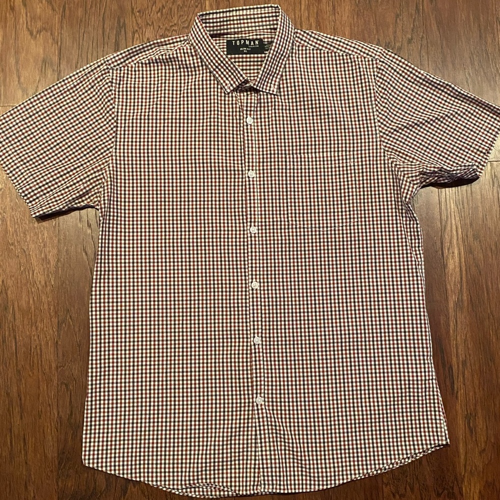 TOPMAN Men’s XL Short Sleeve Geometric Print Button Down